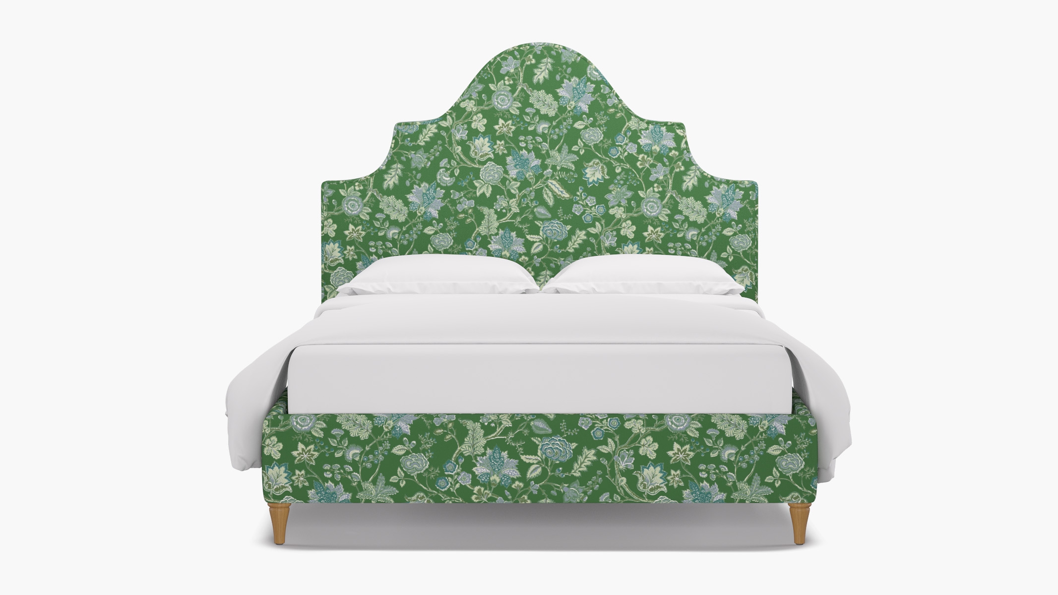 Statement Bed, Green La Vendee, Natural Decorative Tapered Leg, Twin - Image 0