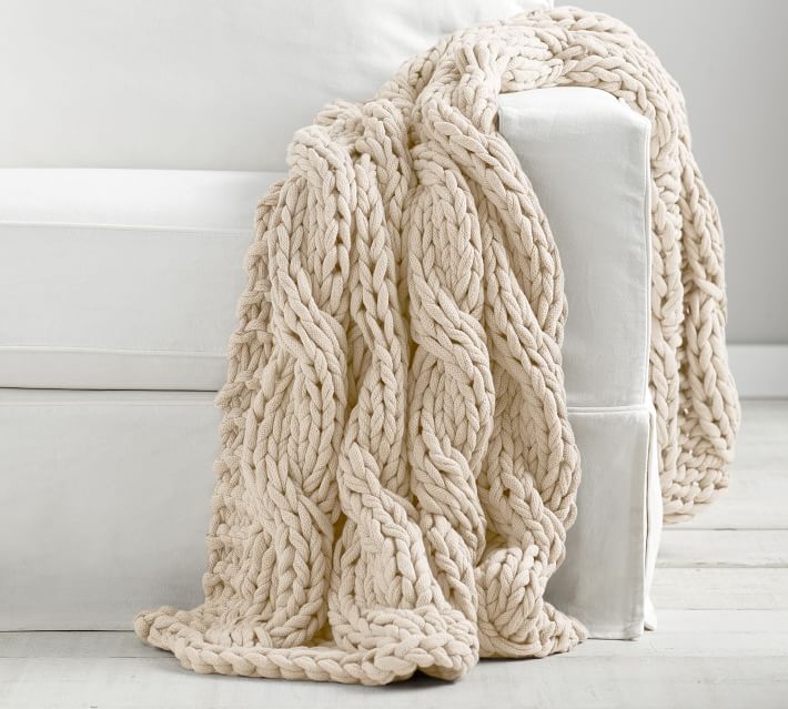 Colossal Handknit Throw Blanket, 44 x 56", Ivory - Image 0