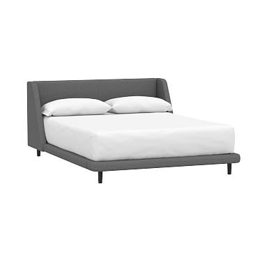 Mod Wingback Platform Upholstered Bed, Queen, Tweed Charcoal - Image 0