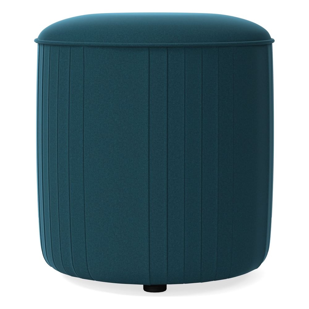 Roar & Rabbit Pleated 18" Stool, Poly, Performance Velvet, Petrol, Concealed Supports - Image 0
