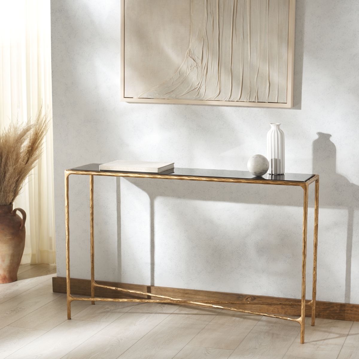 Jessa Rectangle Console Table - Brass/Black - Image 1