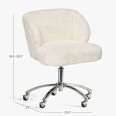 Ivory Sherpa Faux-Fur Wingback Swivel Desk Chair - Image 5