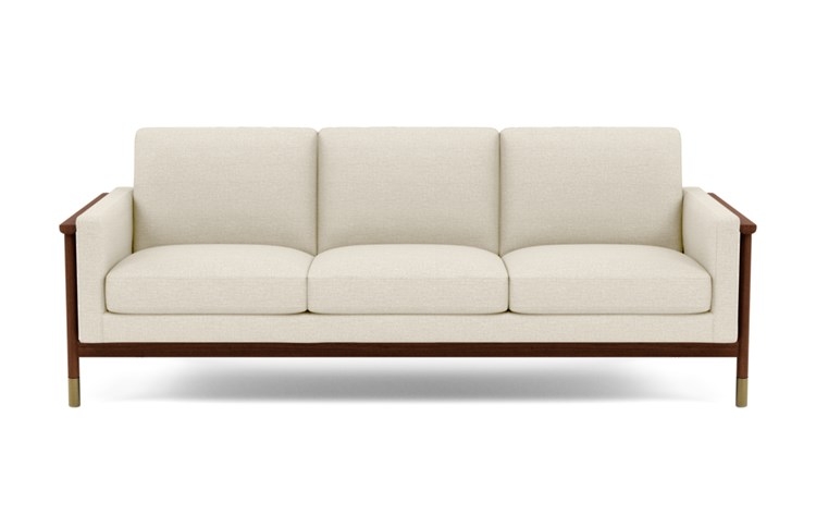 Jason Wu Sofa with Beige Linen Fabric and Oiled Walnut with Brass Cap legs - Image 0