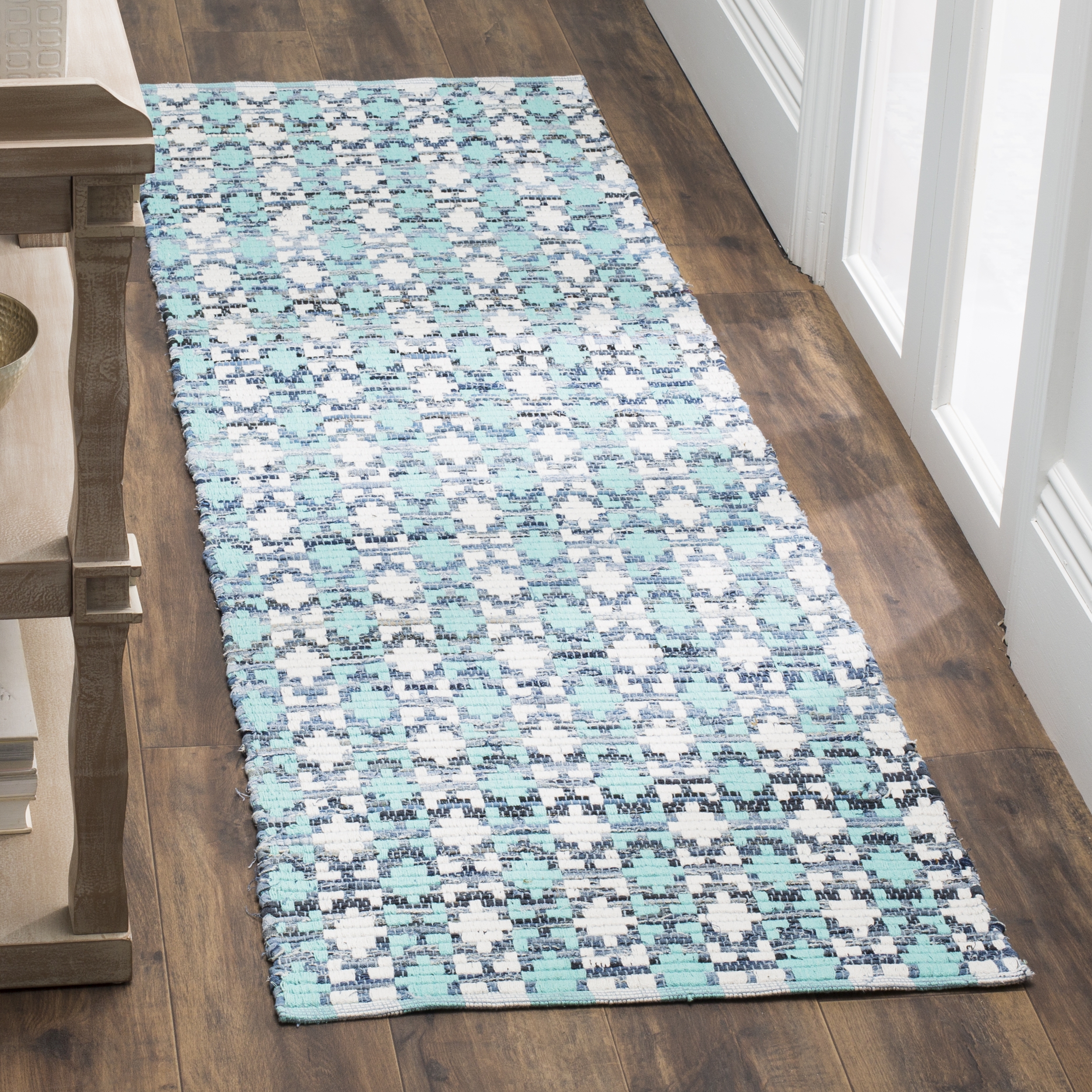 Arlo Home Hand Woven Area Rug, MTK123C, Turquoise/Multi,  2' 3" X 6' - Image 1