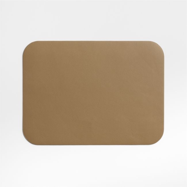 Rizzo Textured Easy Care Faux Leather Mushroom Rectangular Placemat - Image 0