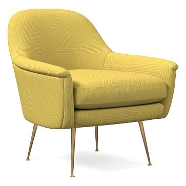 Phoebe Midcentury Chair, Multidirectional Lines, Horseradish, Brass - Image 0