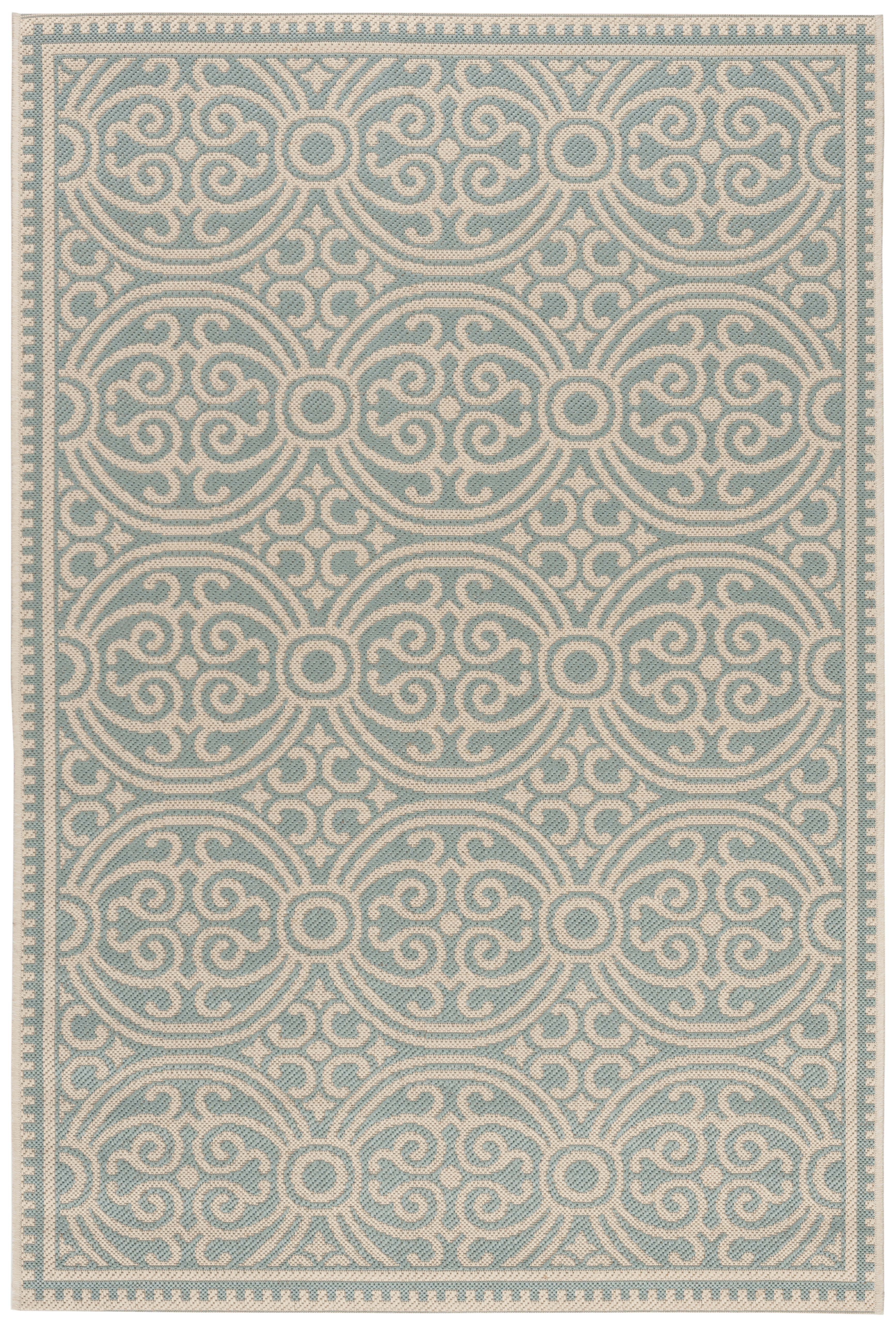 Arlo Home Indoor/Outdoor Woven Area Rug, LND134L, Cream/Aqua,  4' X 6' - Image 0
