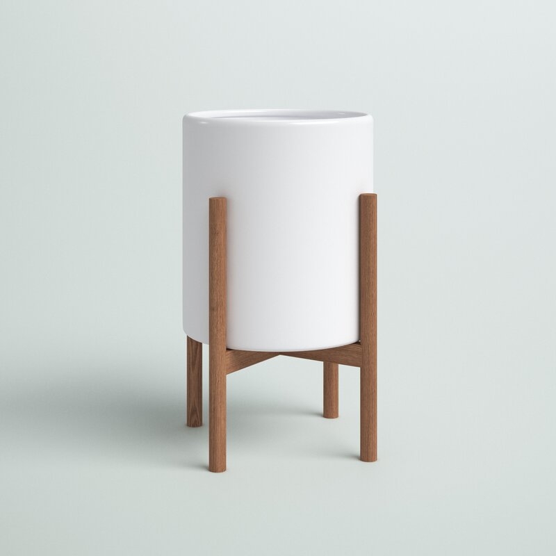 Delorme Ceramic Pot Planter, White & Chestnut - Image 3