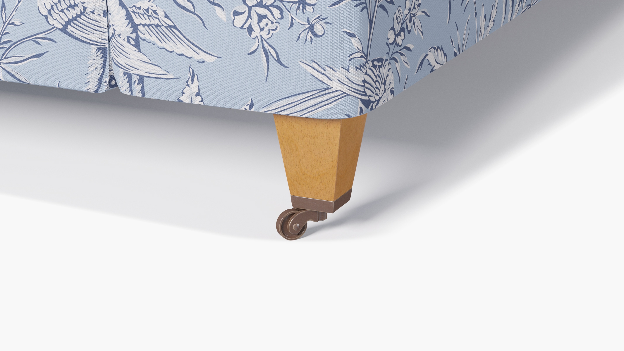 Classic Sofa, Blue Aviary, Natural with Antique Brass Caster - Image 6