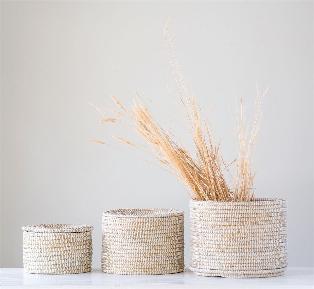 Whitewashed Woven Seagrass Baskets with Lids (Set of 3 Sizes) - Image 5