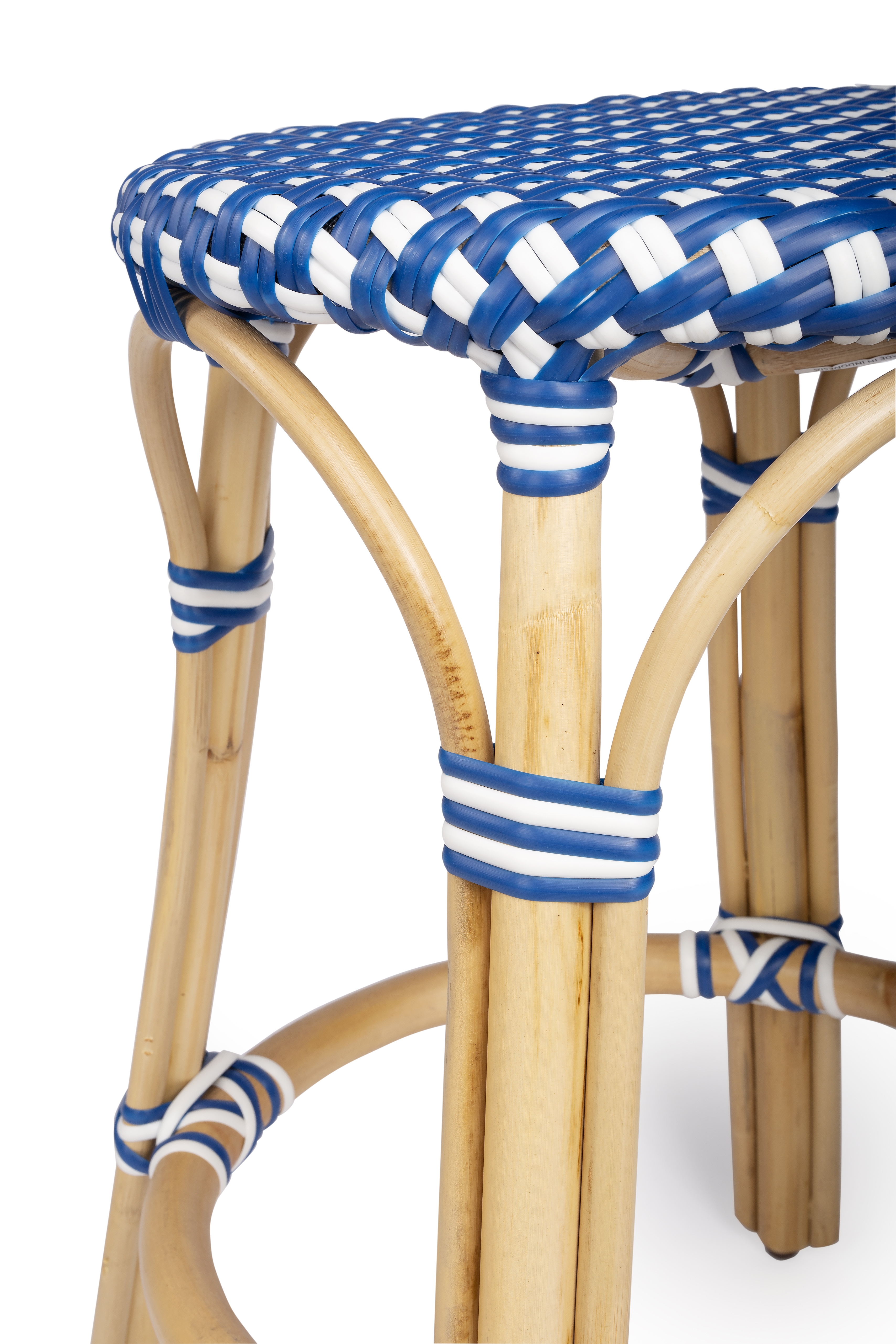 Tobias Blue/White Dot / Natural Rattan Frame Counter Stool - Image 2