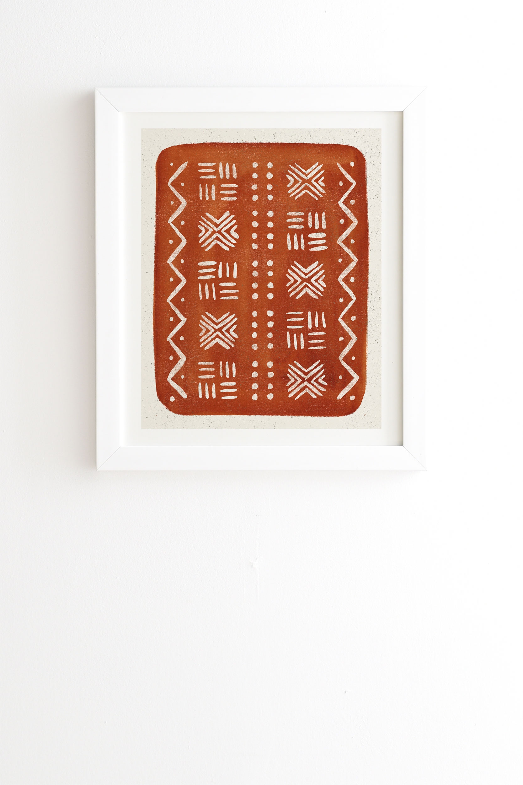 Mud Cloth Rust by Pauline Stanley - Framed Wall Art Basic White 30" x 30" - Image 1
