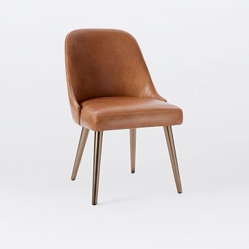 Mid-Century Upholstered Dining Chair, Sierra Leather, White, Blackened Brass - Image 1