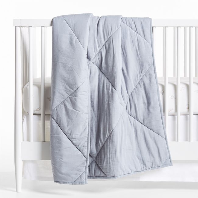 Supersoft Mist Blue Organic Cotton Gauze Baby Crib Quilt - Image 0