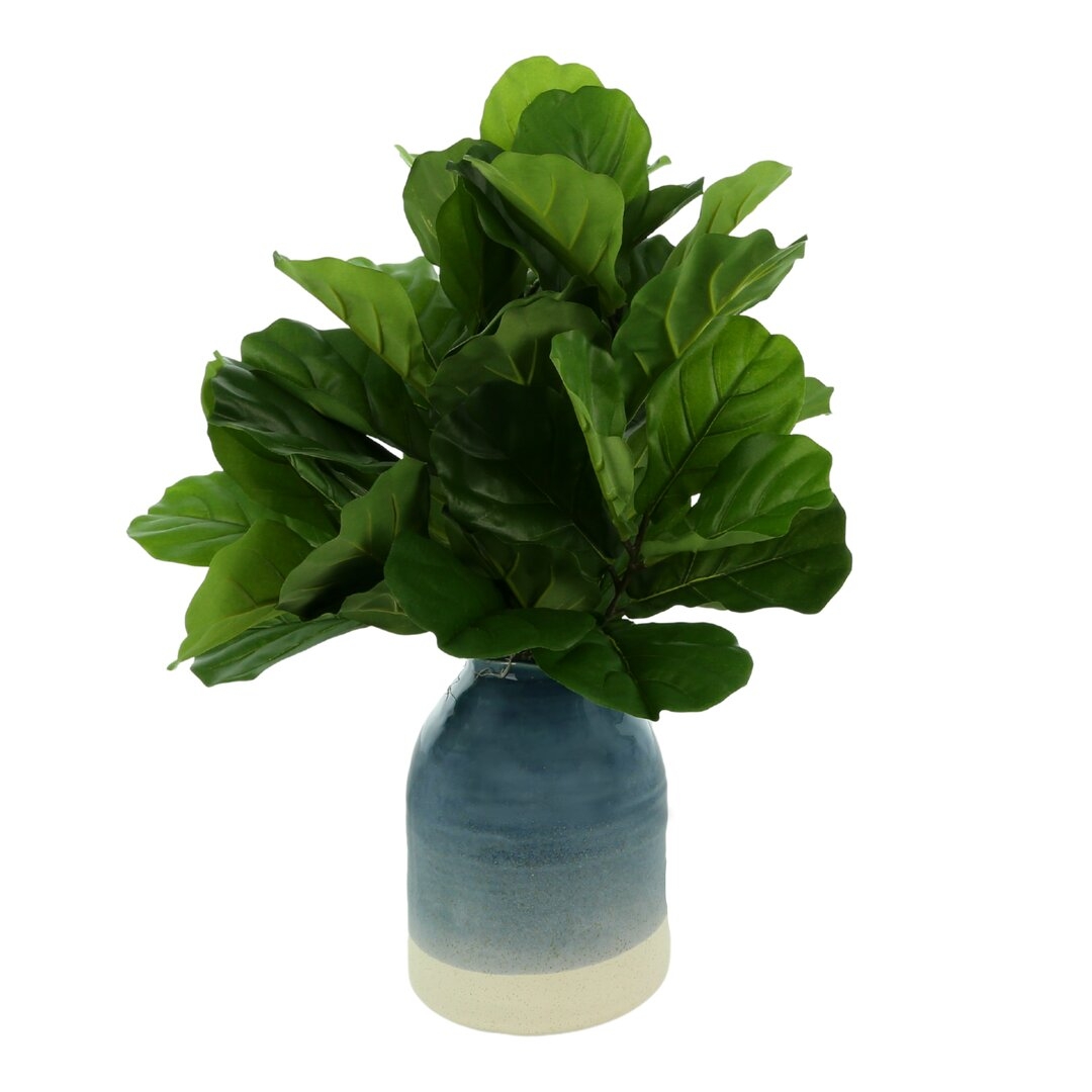 "Creative Displays, Inc. Fiddle Leaves In Blue And White Vase" - Image 0