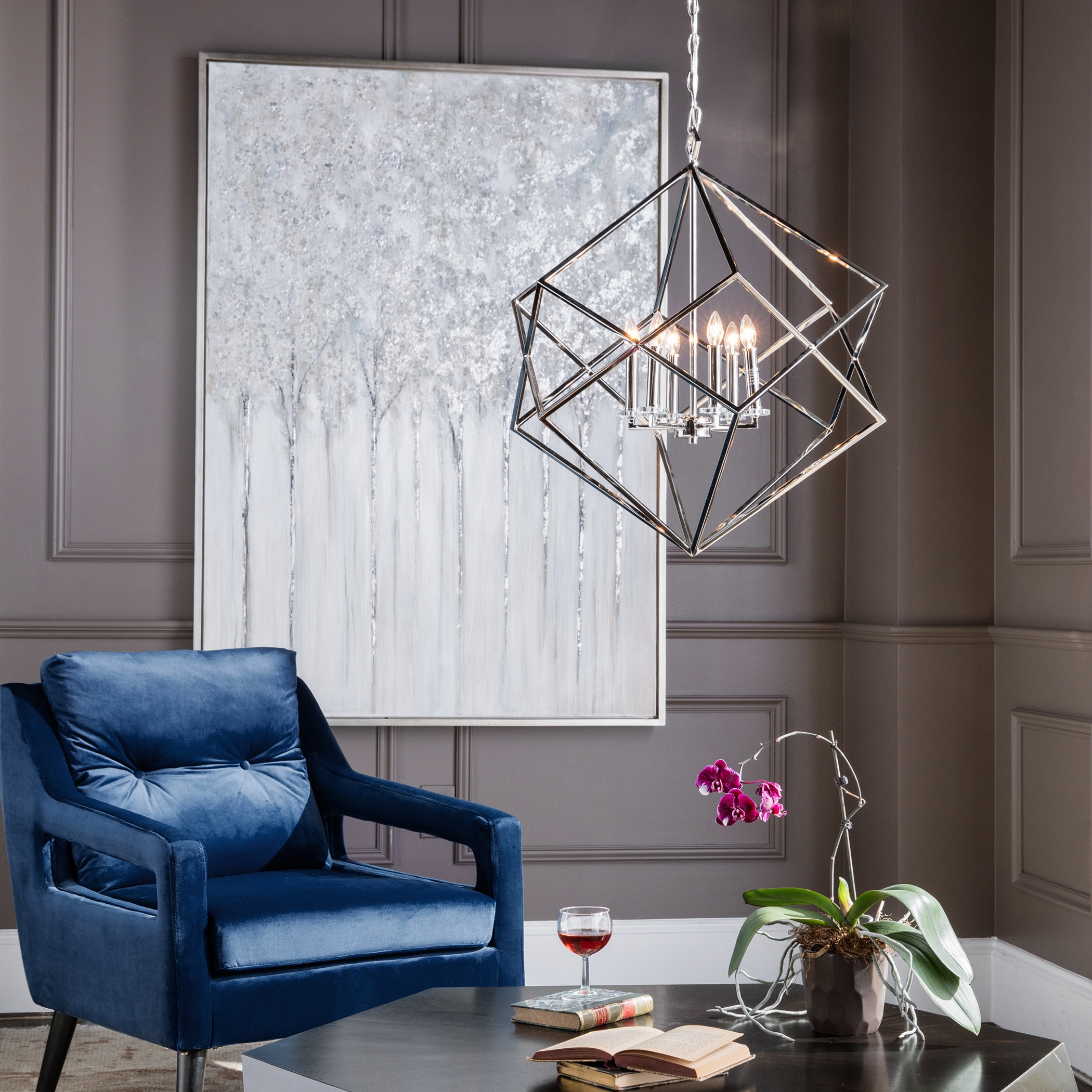 Euclid 6 Light Nickel Cube Pendant - Image 1