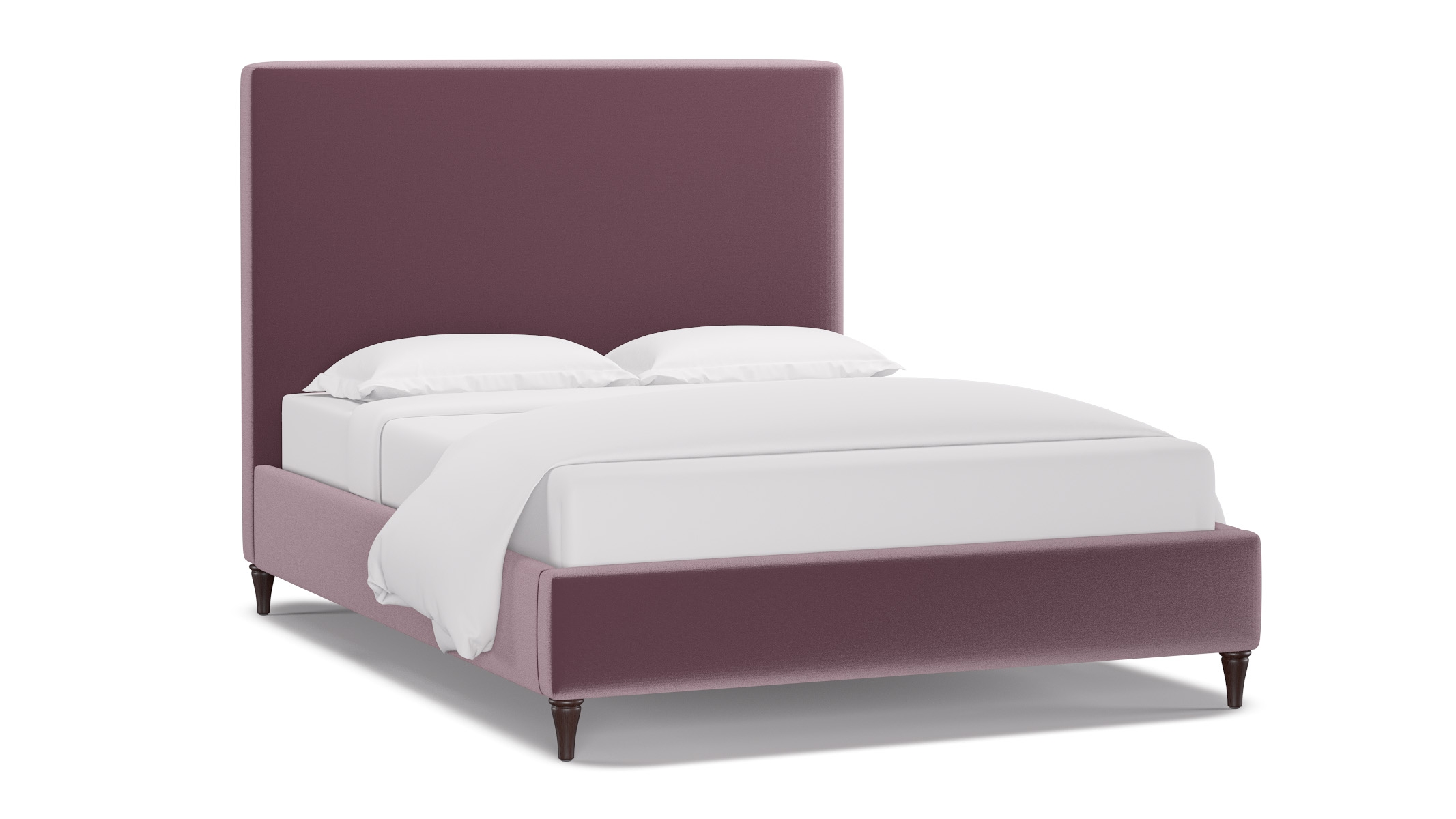 Classic Bed, Lavender Performance Plush Velvet, Espresso Decorative Tapered Leg, King - Image 1