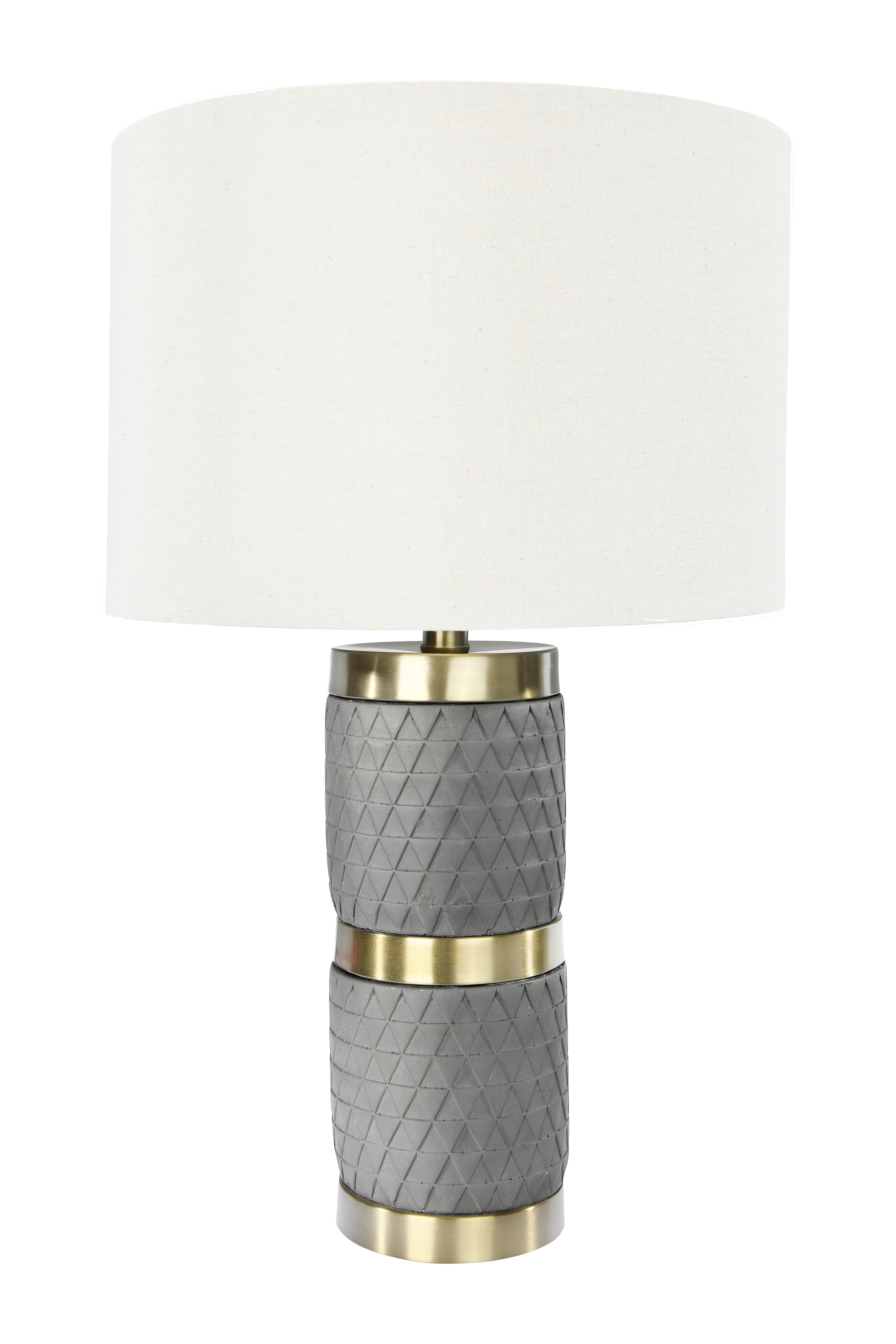 Raw Concrete Table Lamp with Imprinted Diamond Design and Metal Accents - Image 0