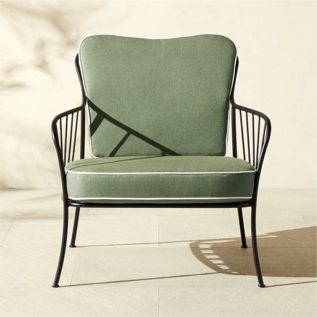 Welling Black Metal Outdoor Lounge Chair with Green Sunbrella® Cushions - Image 0