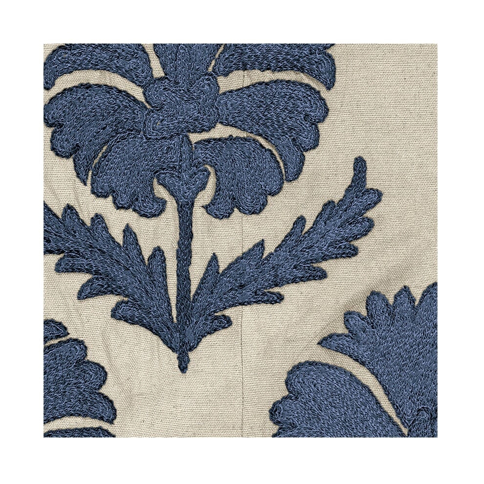 Indigo Daisy Suzani Fabric by St. Frank | Printed Width: 54" W Pattern Size: 27" W x 49" V Fabric Direction: Up The Roll, Vertical Sold by the yard in continuous rolls Dye lots may vary. As a result, there may be slight color variations between your swatc - Image 0