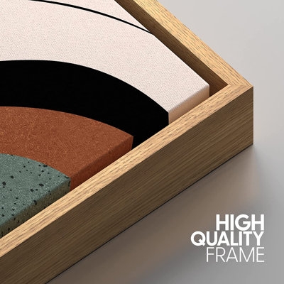 Mid-Century Geometric Sun And Tropical Plants - 3 Piece Floater Frame Painting Set on Canvas - Image 1