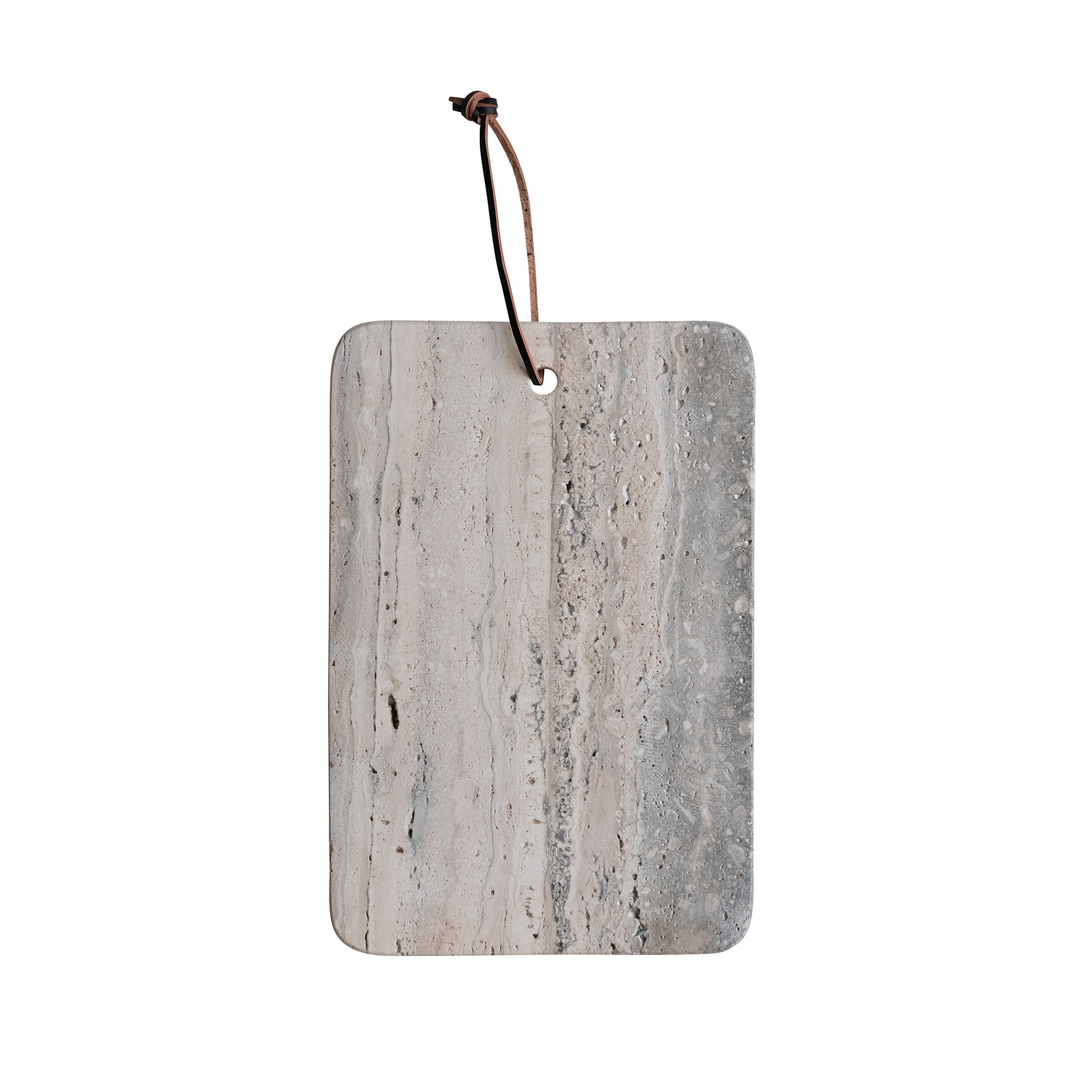 Wide Travertine Cheese Slicer and Cutting Board with Leather Tie, Natural - Image 0
