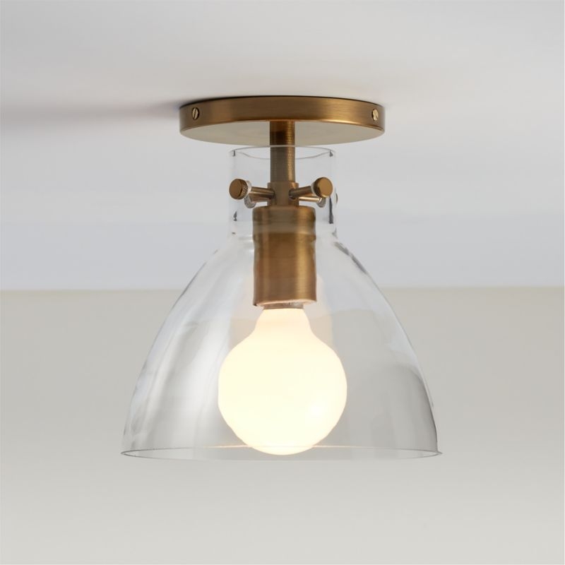Dakota Brass Flush Mount Light with Small Clear Glass Dome 8" - Image 1