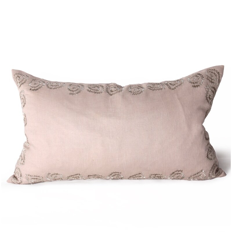 Bliss Studio Gobi Rosette Border Linen Lumbar Pillow Cover & Insert - Image 0