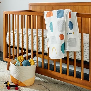 Organic Dot Brushstroke Crib Fitted Sheet, Gray, WE Kids - Image 1