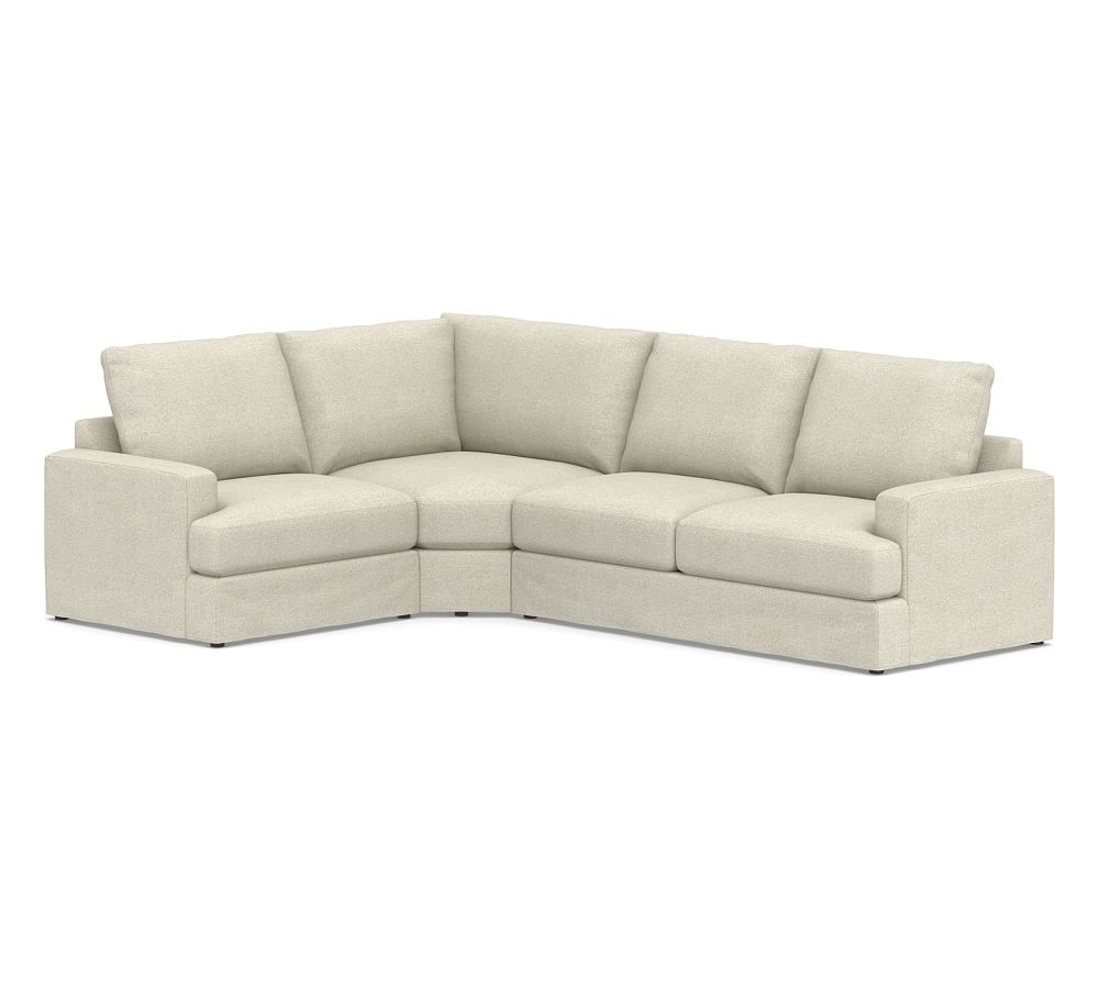 Canyon Square Arm Slipcovered Right Arm 3-Piece Wedge Sectional, Down Blend Wrapped Cushions, Performance Heathered Basketweave Alabaster White - Image 0