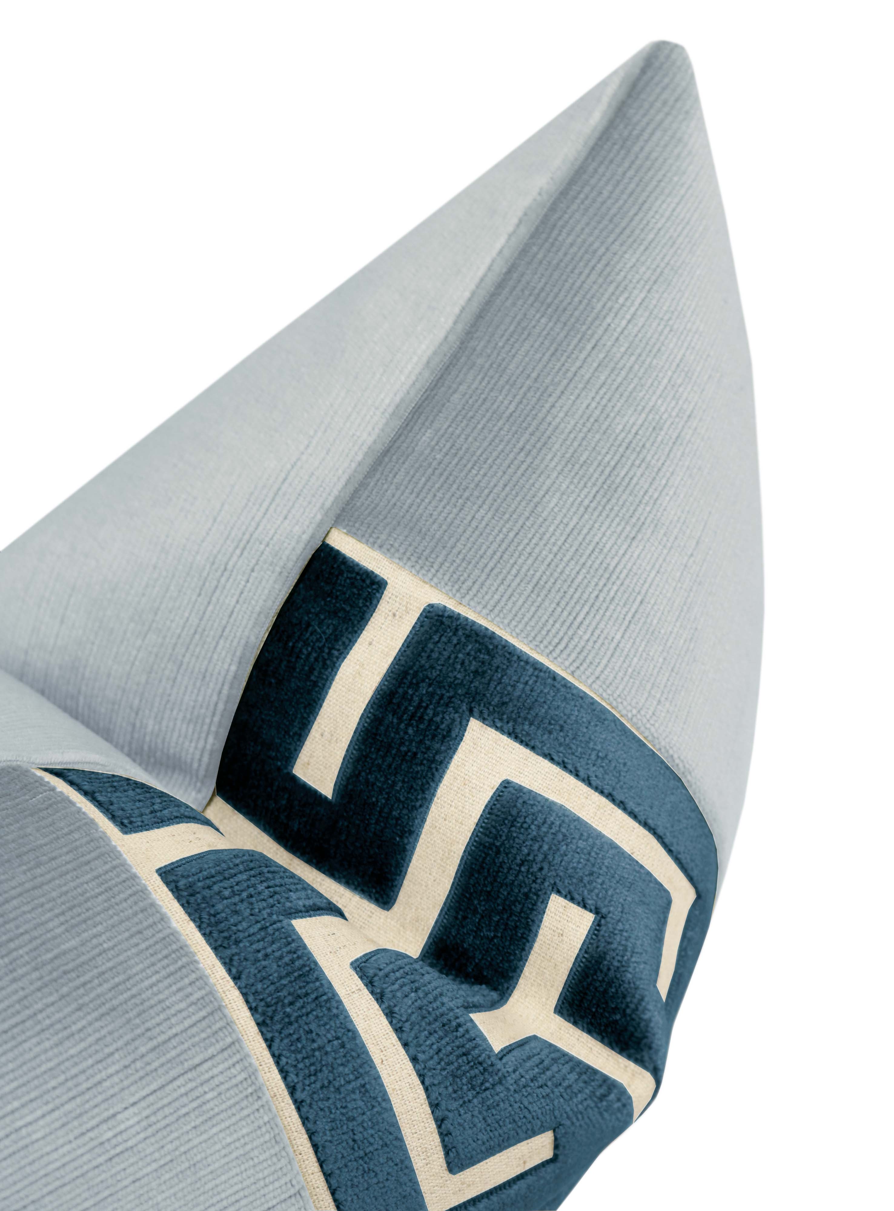 THE LITTLE LUMBAR :: STRIE VELVET // MIST + NAVY BLUE GREEK TRIM - SAMPLE 4" X 4" - Image 2