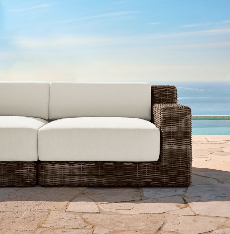 Maylin All-Weather Rattan Outdoor Corner Chair with Warm White Sunbrella® Cushions - Image 5