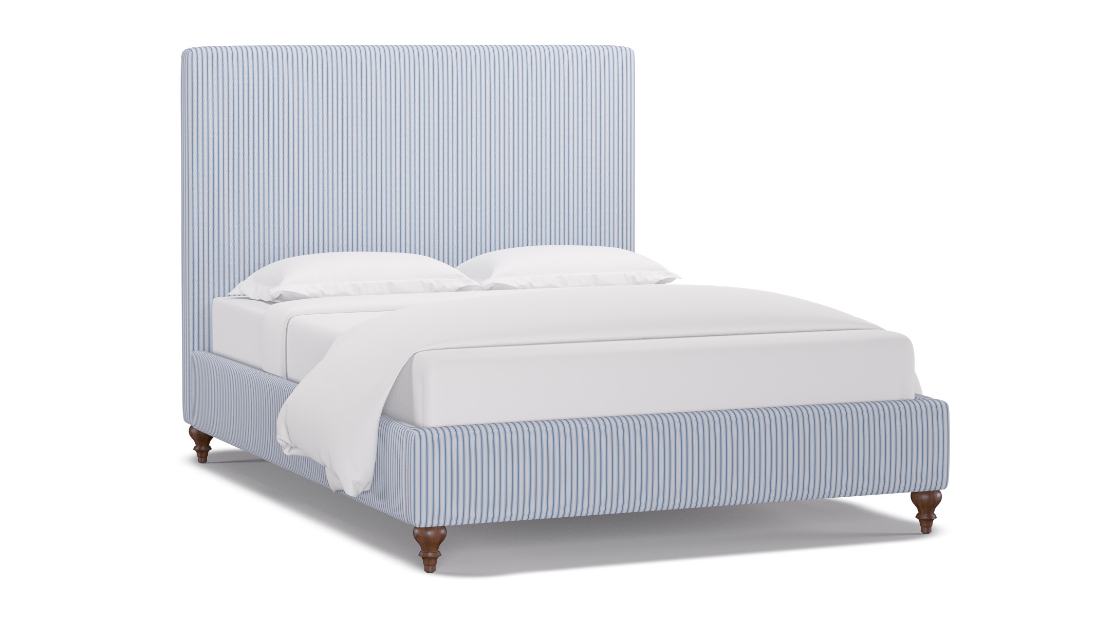Classic Bed, Cornflower Classic Ticking Stripe, Walnut Traditional Turned Leg, Twin - Image 1