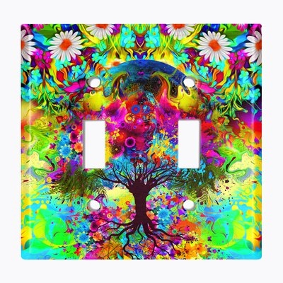 Metal Light Switch Plate Outlet Cover (Flower Tree - Double Toggle) - Image 0