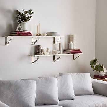 Linear White Lacquer Shelf 4FT, Parallel Brackets in Dark Bronze - Image 1