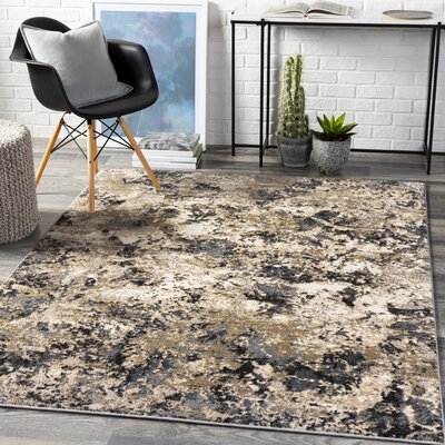 Abstract Flatweave Camel, Black Area Rug - Image 0