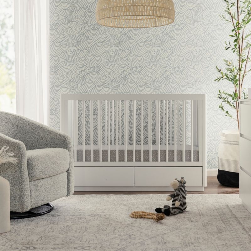 Babyletto Bento White Wood 3-in-1 Convertible Storage Baby Crib with Toddler Bed Conversion Kit - Image 1