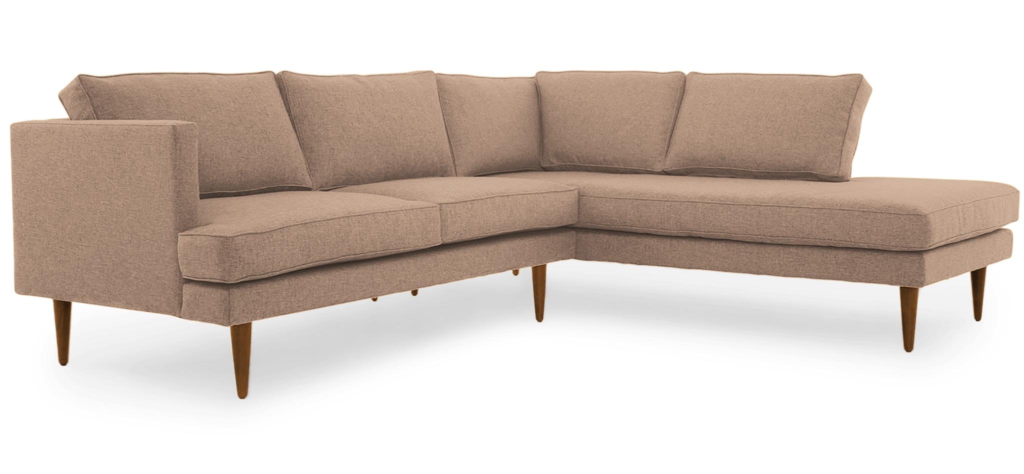 Pink Preston Mid Century Modern Sectional with Bumper (2 piece) - Royale Blush - Mocha - Left - Image 1