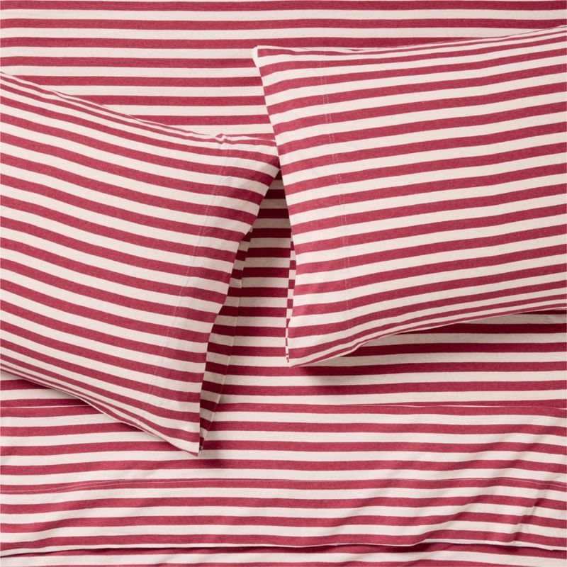 Comfy Tee Red Stripe 100% Organic Cotton Jersey Kids Full Sheet Set - Image 4