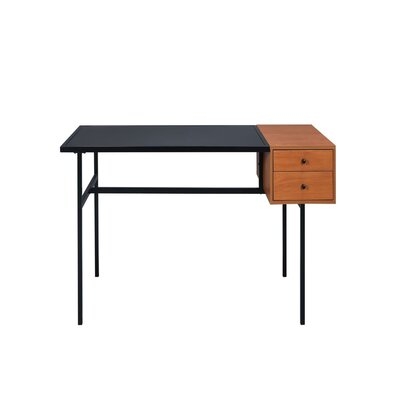 Rectangular Writing Desk ,Home Office Computer Desk With 2 Drawers , Oaken Desk, Honey Oak & Black - Image 0
