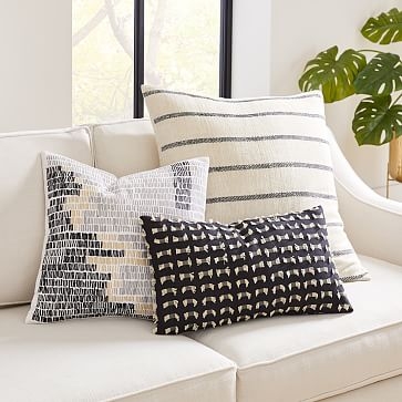 Cotton Silk Pixel Pillow Cover, Set of 2, Black, 12"x21" - Image 2