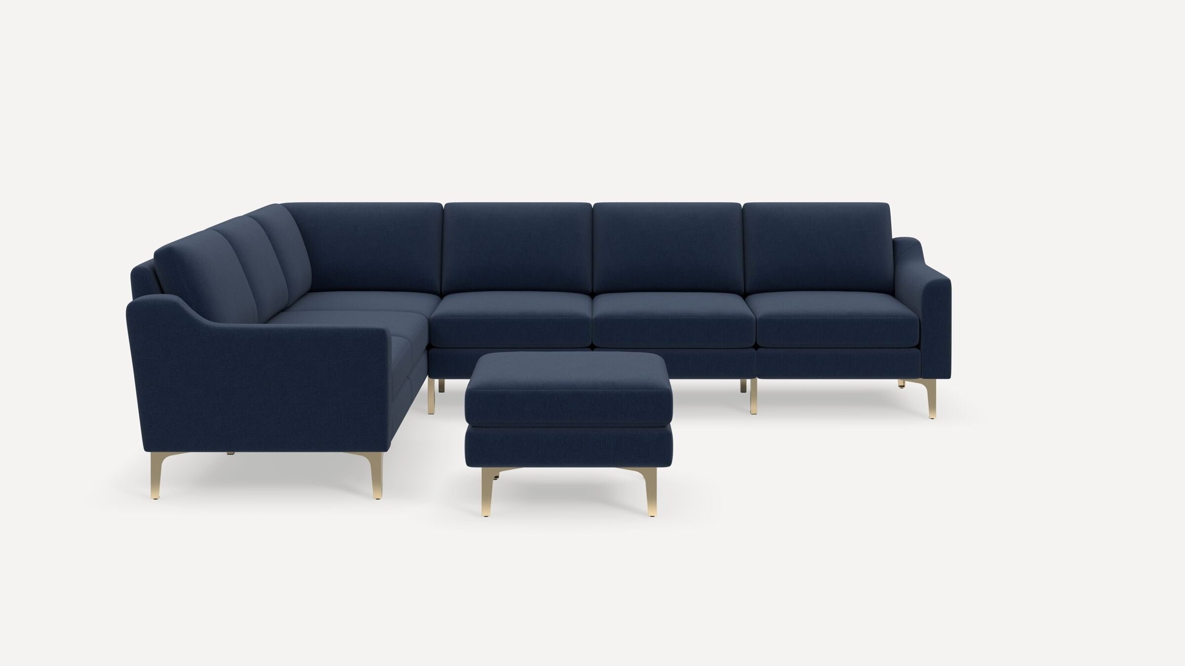 Nomad 6-Seat Corner Sectional with Ottoman - Navy Blue - Performance Flatweave / Brass - Metal / Slope - Image 0