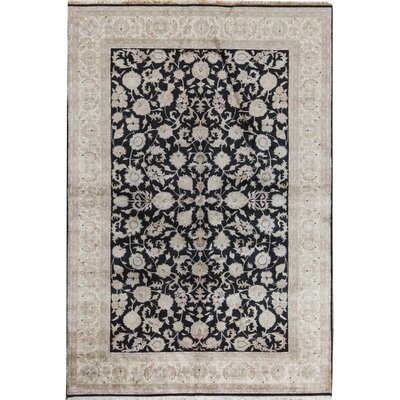 Oriental Hand-Knotted 6'2" x 8'11" Wool Black/Ivory Area Rug - Image 0