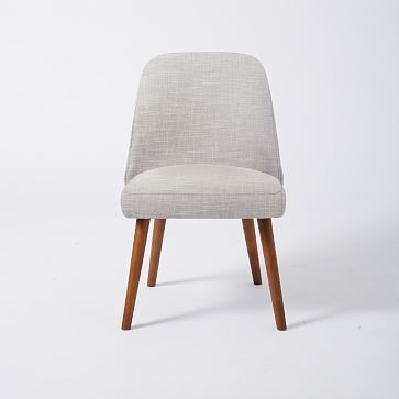Mid-Century Upholstered Dining Chair, Performance Coastal Linen, Beligan Flax, Pecan - Image 4