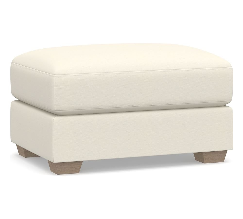Canyon Upholstered Ottoman, Polyester Wrapped Cushions, Textured Twill Ivory - Image 0
