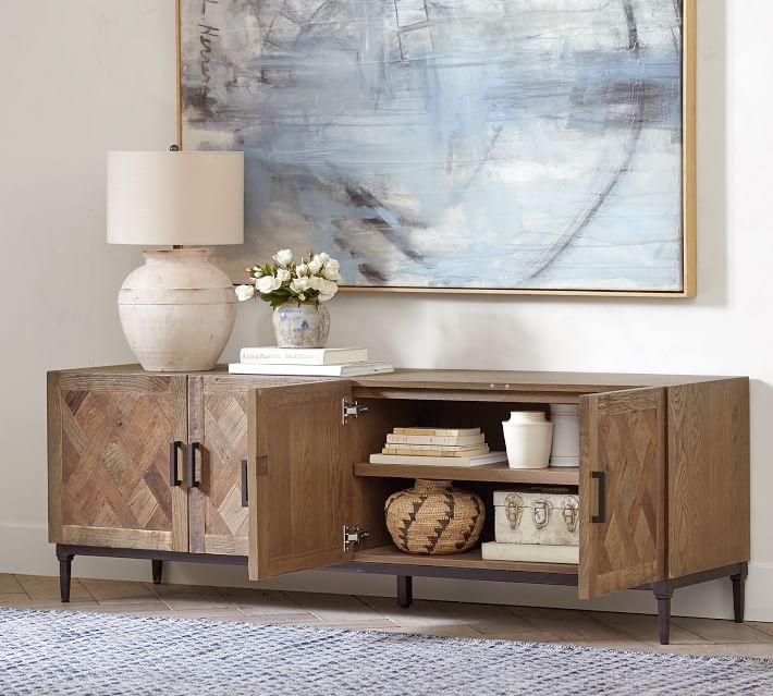 Parquet Reclaimed Wood Media Console with Doors - Image 6