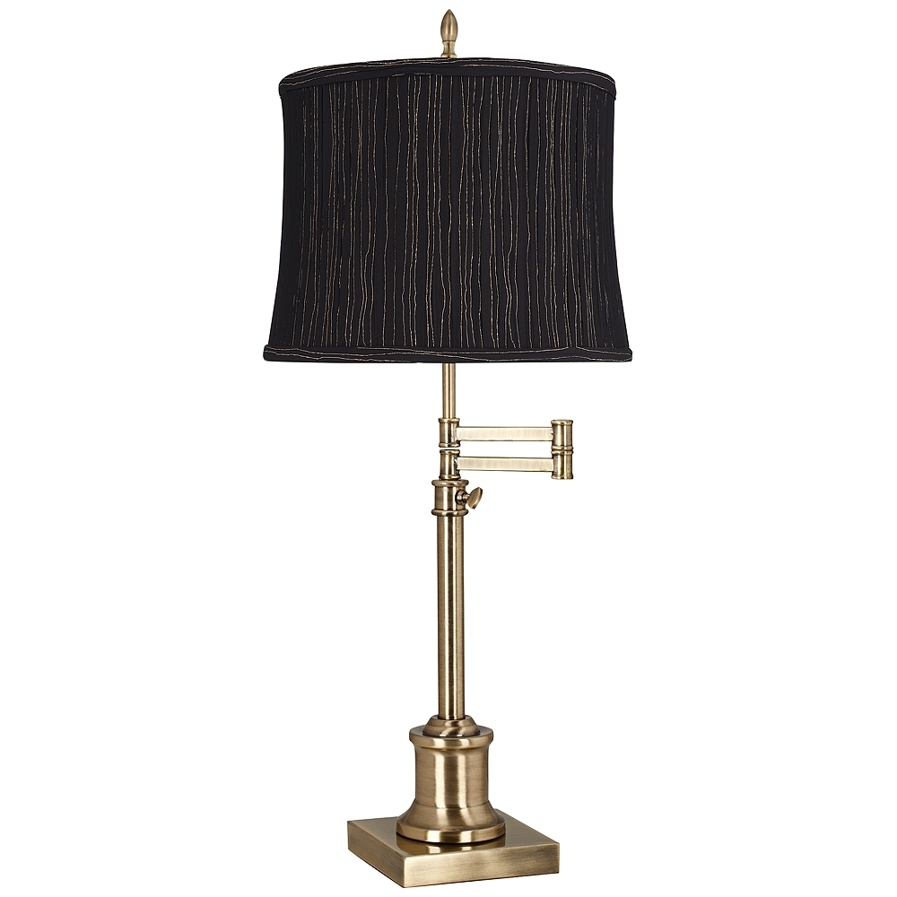 Westbury Antique Brass Swing Arm Table Lamp with Woodruff Black Shade - Image 0