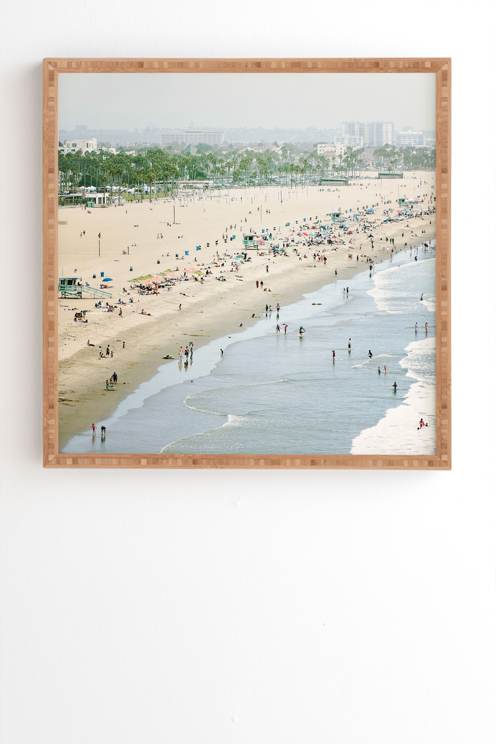 Santa Monica Beach by Bree Madden - Framed Wall Art Bamboo 12" x 12" - Image 1