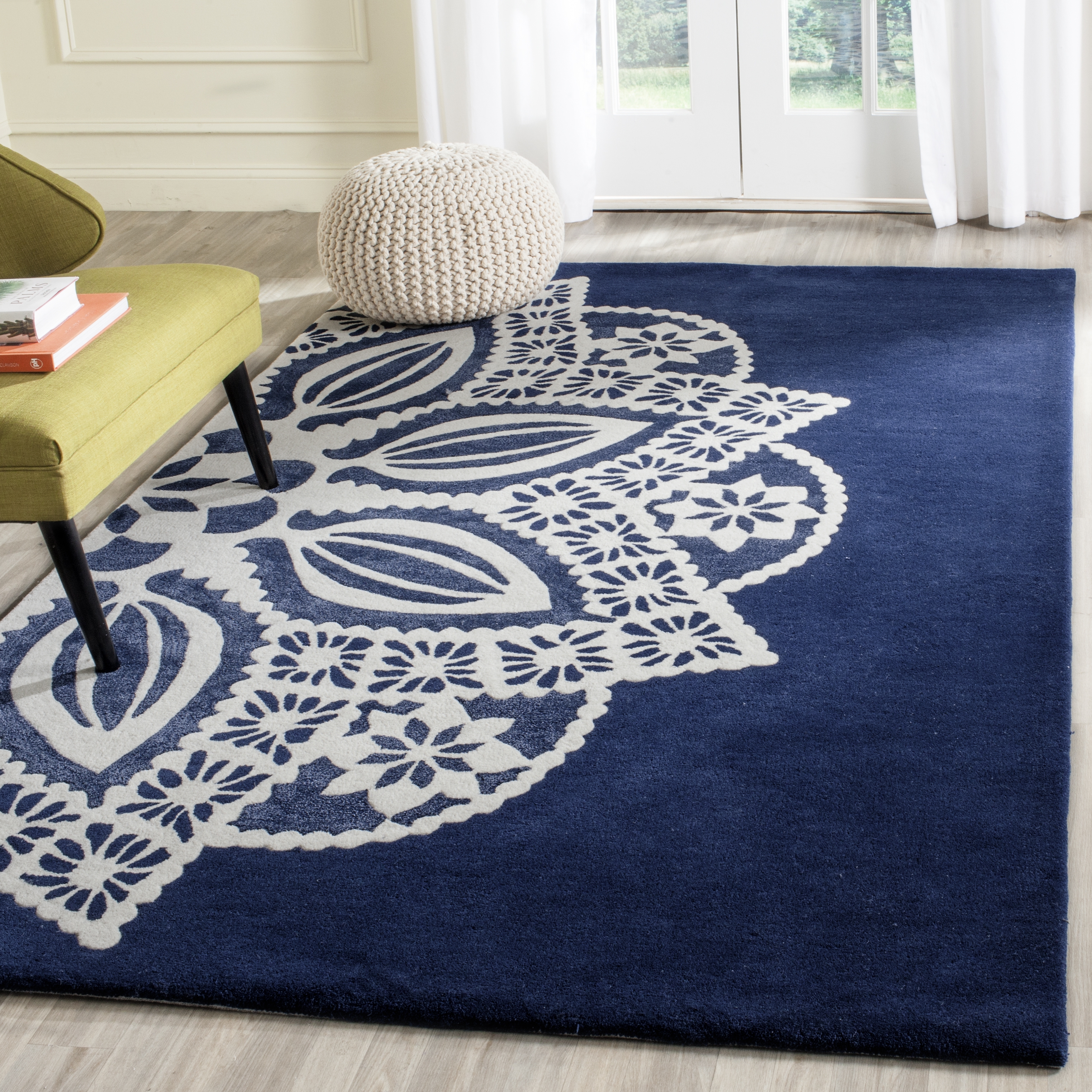 Arlo Home Hand Tufted Area Rug, ALR122A, Navy/Ivory,  4' X 6' - Image 1