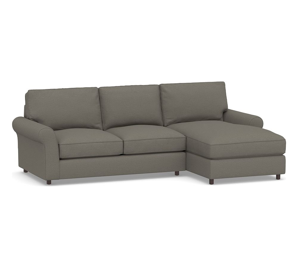 PB Comfort Roll Arm Upholstered Left Arm Loveseat with Chaise Sectional, Box Edge Memory Foam Cushions, Chunky Basketweave Metal - Image 0